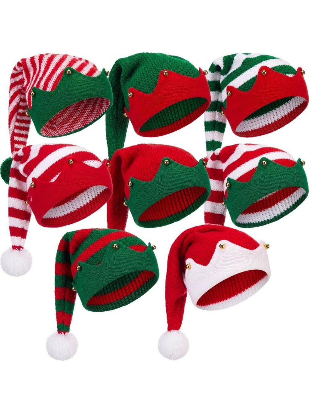 8 Pcs Christmas Santa Hats for Adults | Knit Beanie Holiday Party Accessories